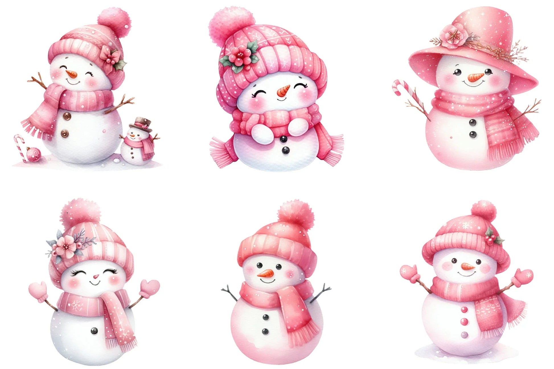 Pink Cute Snowman Clipart Bundle - CraftNest - Digital Crafting and Art