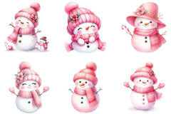 Pink Cute Snowman Clipart Bundle - CraftNest - Digital Crafting and Art