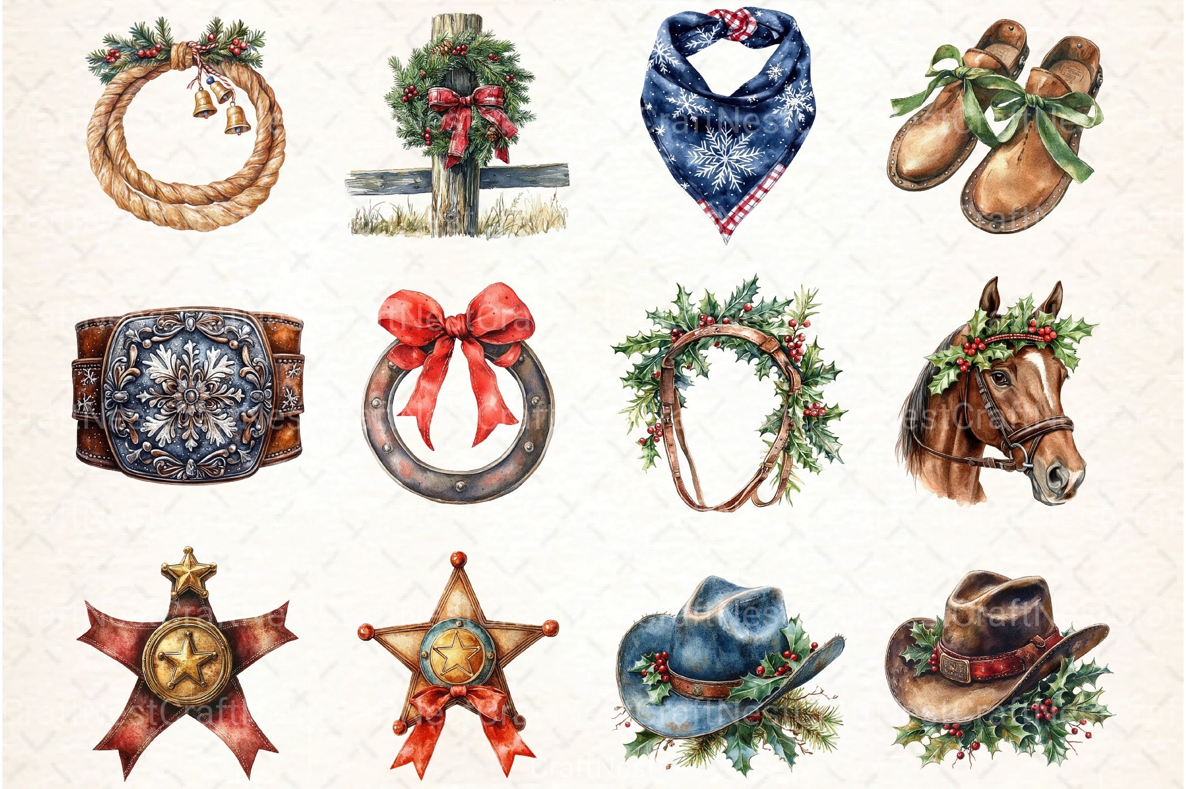 Western Cowboy Christmas Clipart Bundle 8 - CraftNest - Digital Crafting and Art