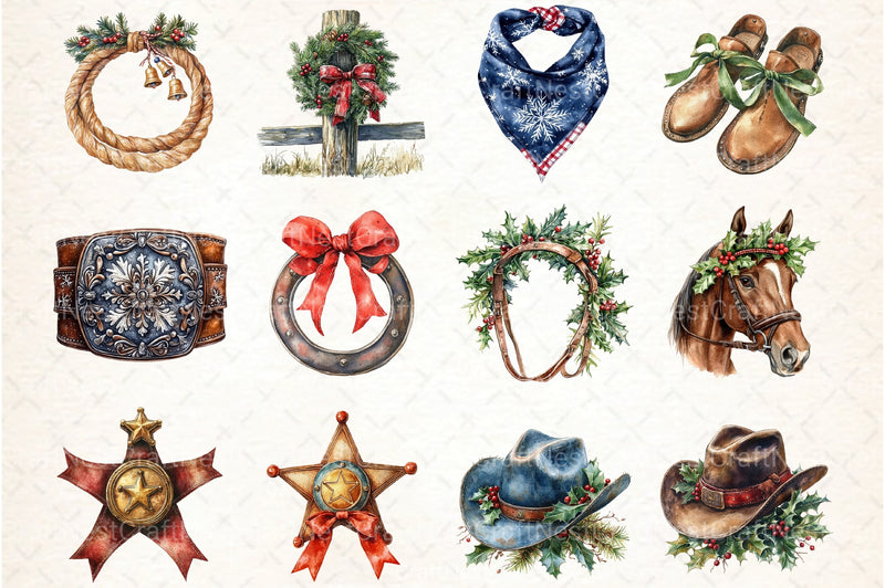 Western Cowboy Christmas Clipart Bundle 8 - CraftNest - Digital Crafting and Art