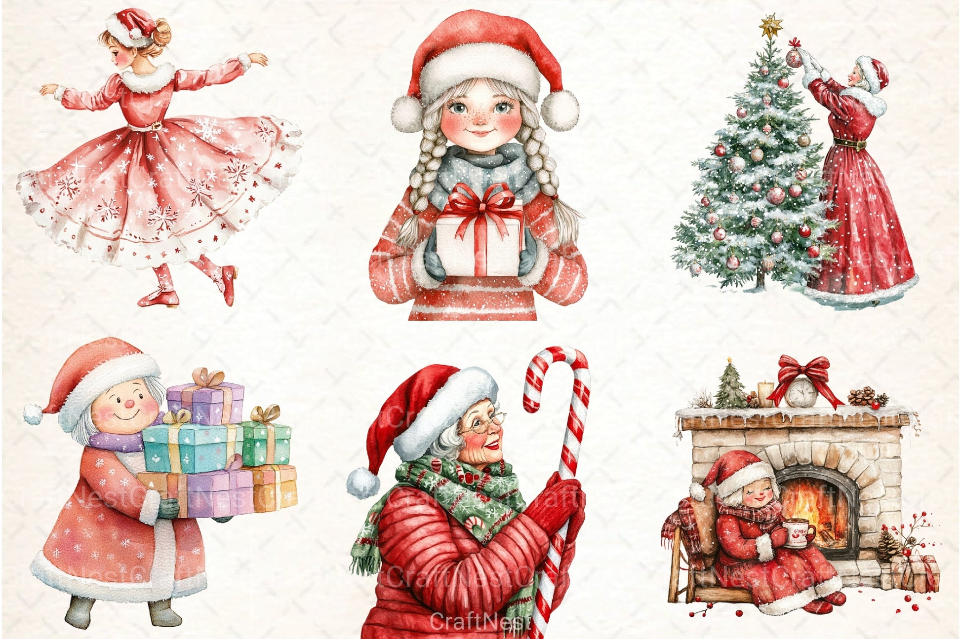 Sweet Cute Christmas Mrs. Santa Claus Clipart Bundle - CraftNest - Digital Crafting and Art