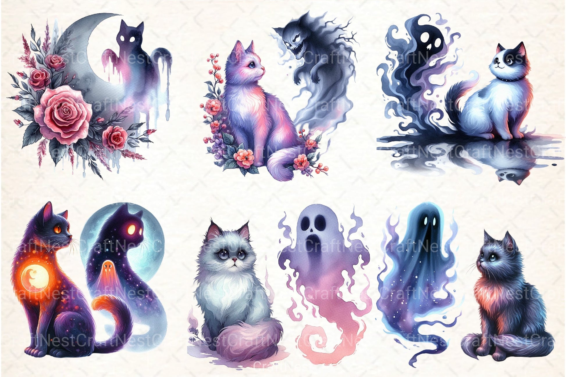 Halloween Cat & Ghost Clipart Bundle 78 - CraftNest - Digital Crafting and Art