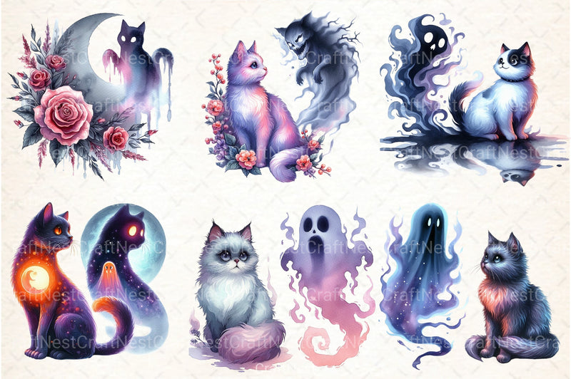 Halloween Cat & Ghost Clipart Bundle 78 - CraftNest - Digital Crafting and Art