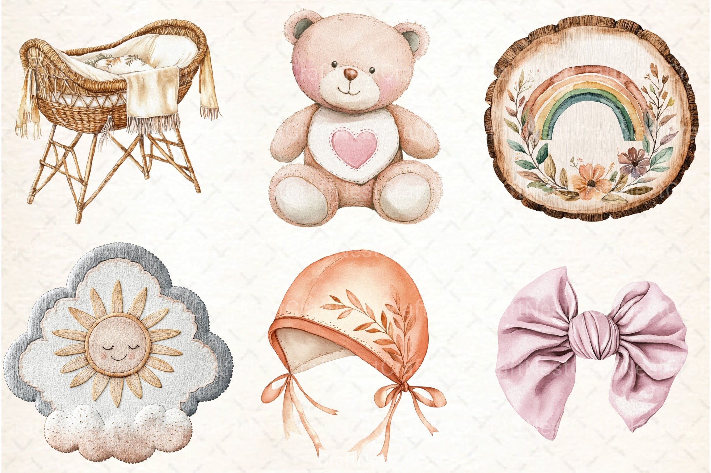 Boho Nursery Clipart Bundle for Baby Shower - CraftNest - Digital Crafting and Art