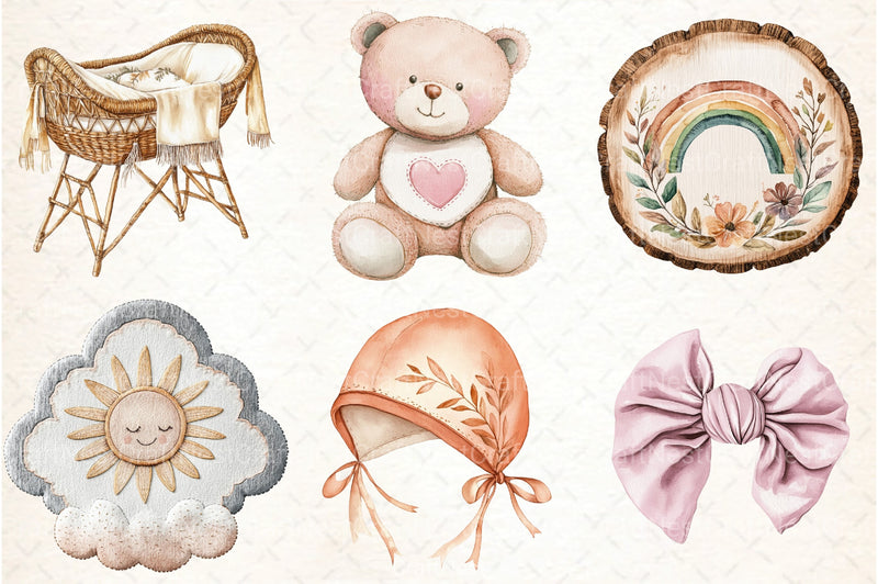 Boho Nursery Clipart Bundle for Baby Shower - CraftNest - Digital Crafting and Art