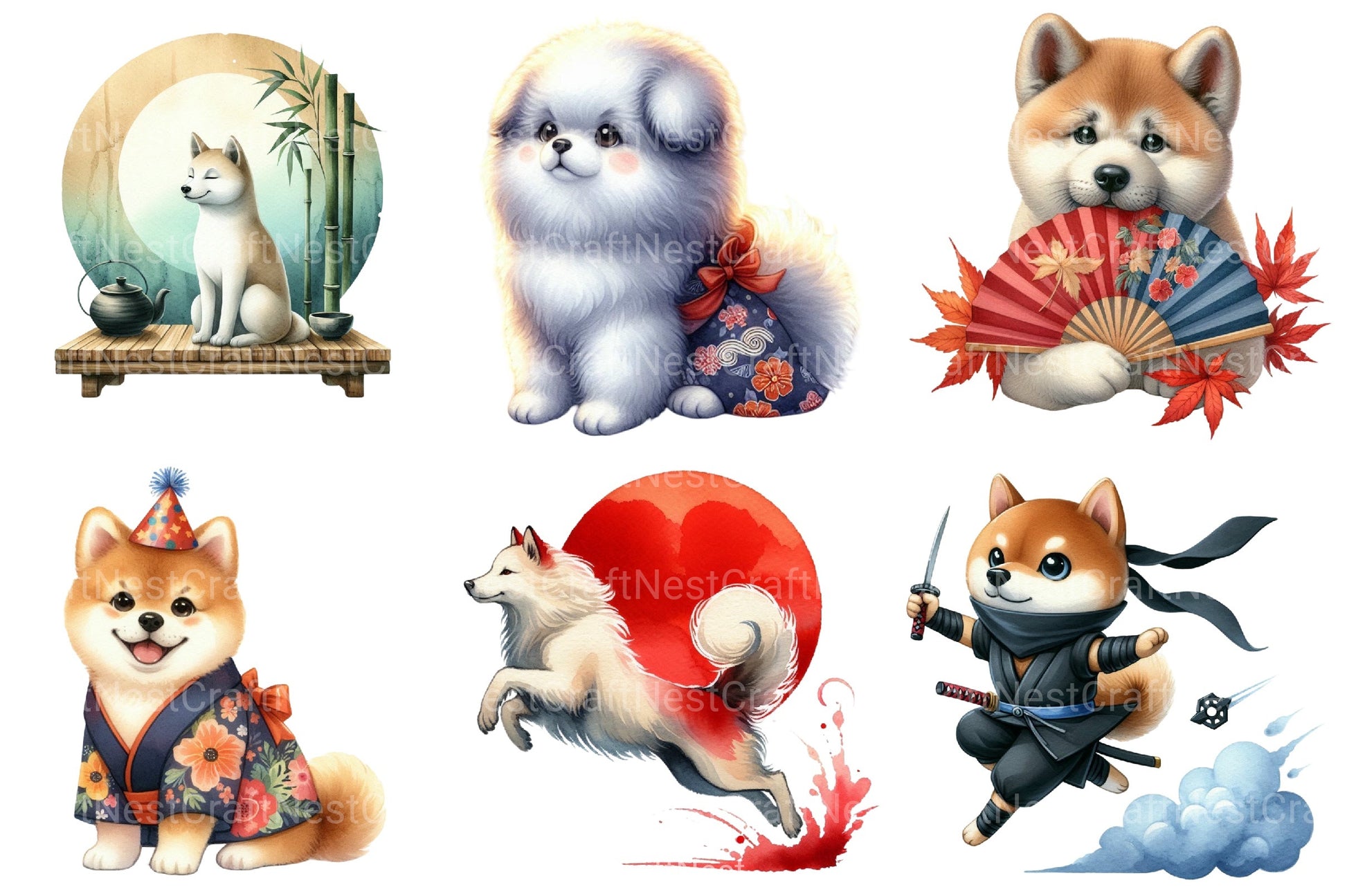 Beautiful Japanese Style Dog Clipart Bundle - CraftNest - Digital Crafting and Art
