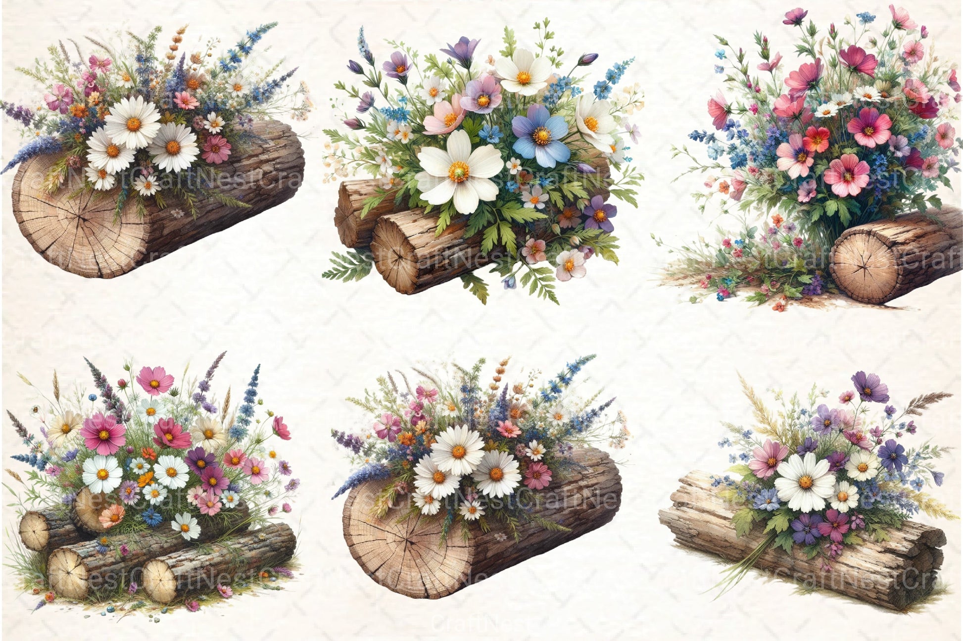 Wildflowers on Logs Clipart Bundle - CraftNest - Digital Crafting and Art