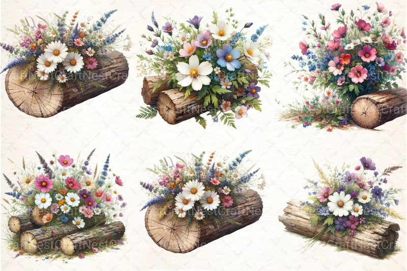 Wildflowers on Logs Clipart Bundle - CraftNest - Digital Crafting and Art