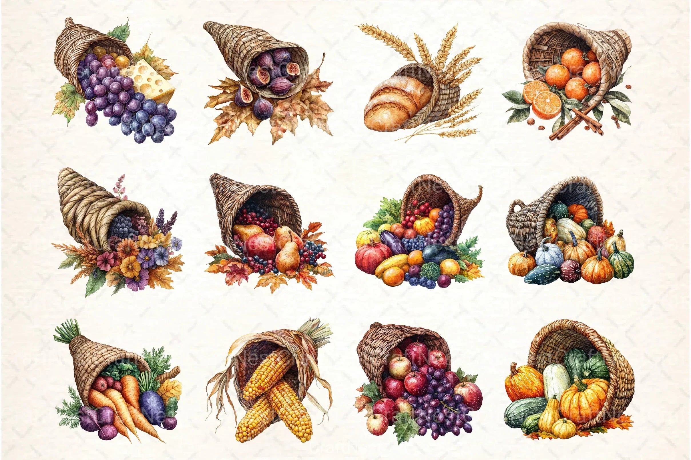 Cornucopia Harvest Thanksgiving Clipart Bundle - CraftNest - Digital Crafting and Art