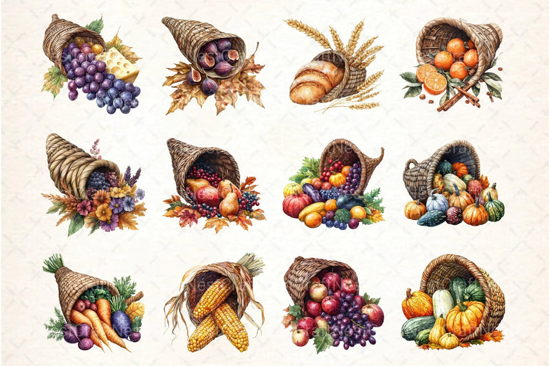 Cornucopia Harvest Thanksgiving Clipart Bundle - CraftNest - Digital Crafting and Art