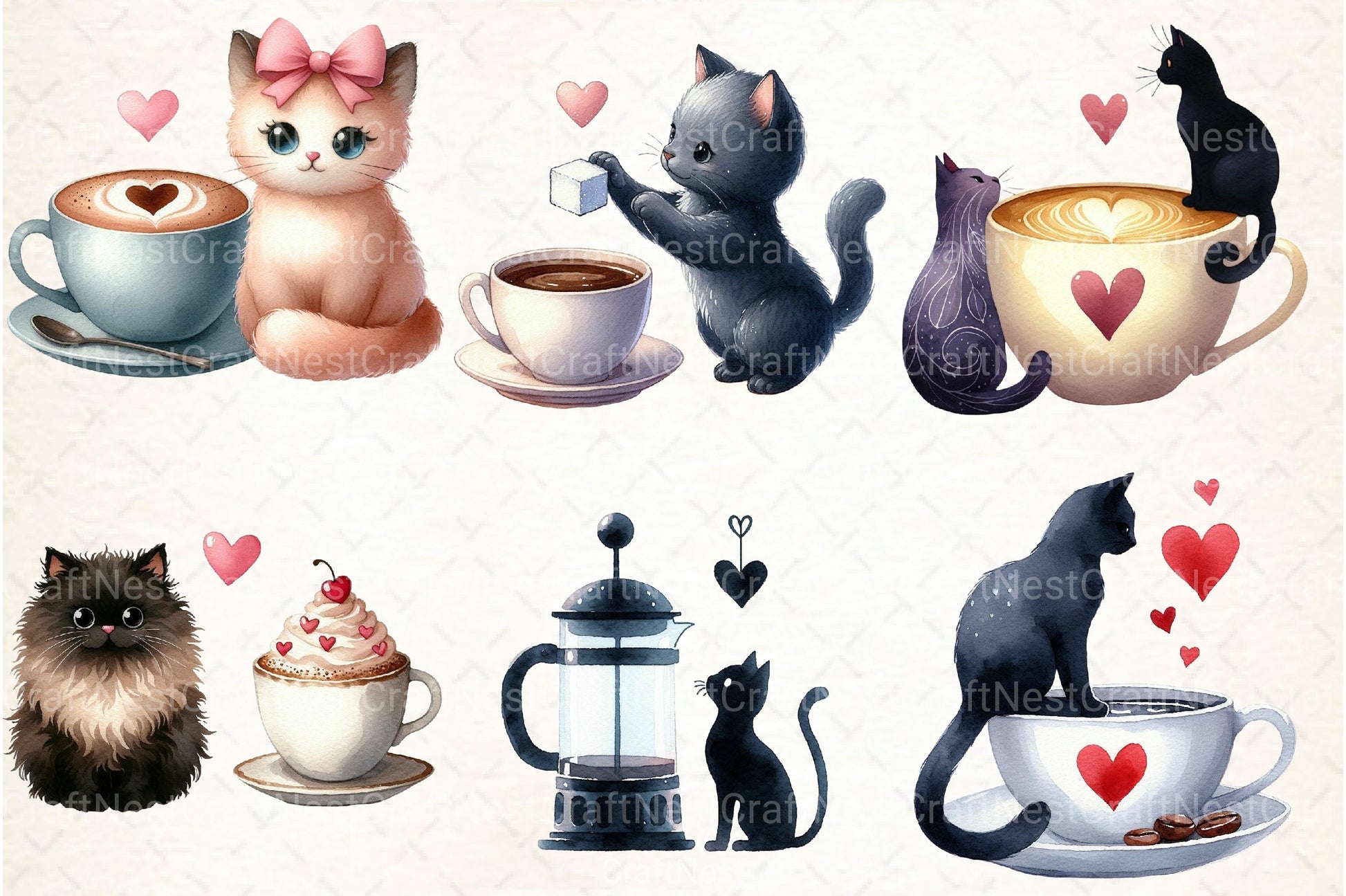 Cat Silhouette Coffee Clipart Bundle 33 - CraftNest - Digital Crafting and Art