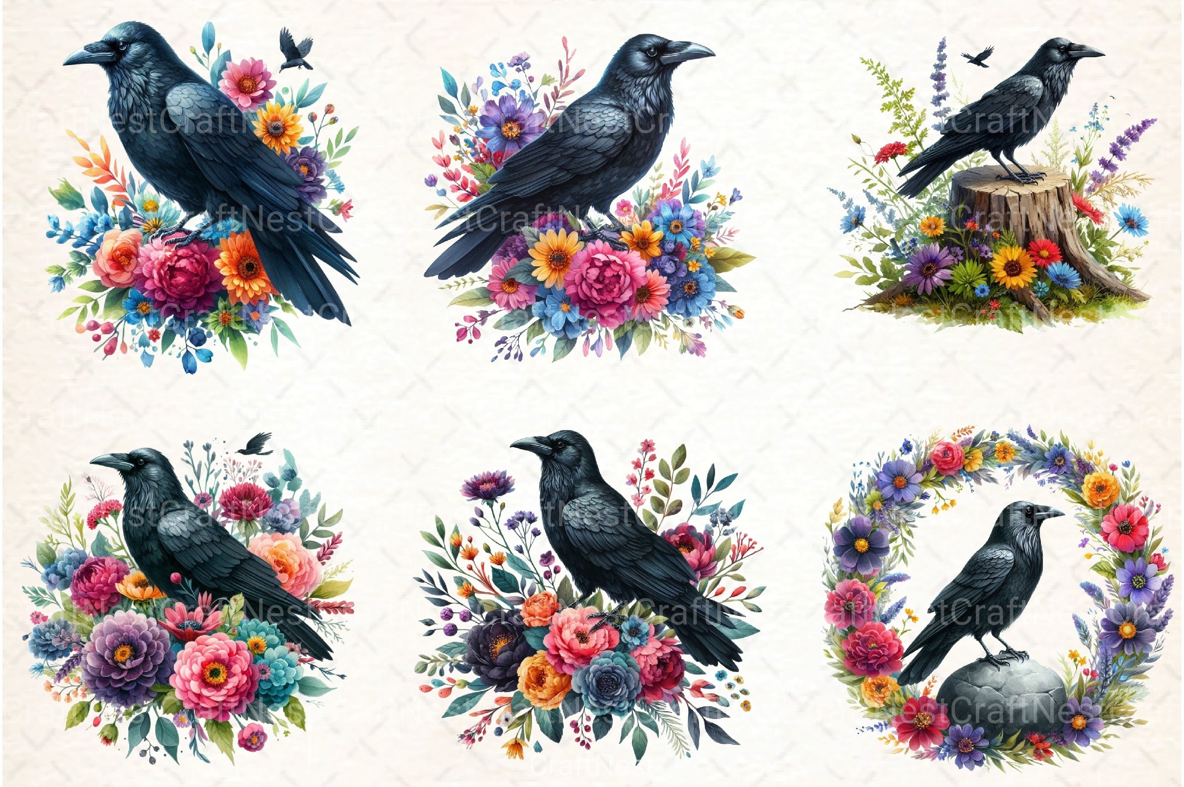 Black Raven Clipart Bundle - CraftNest - Digital Crafting and Art
