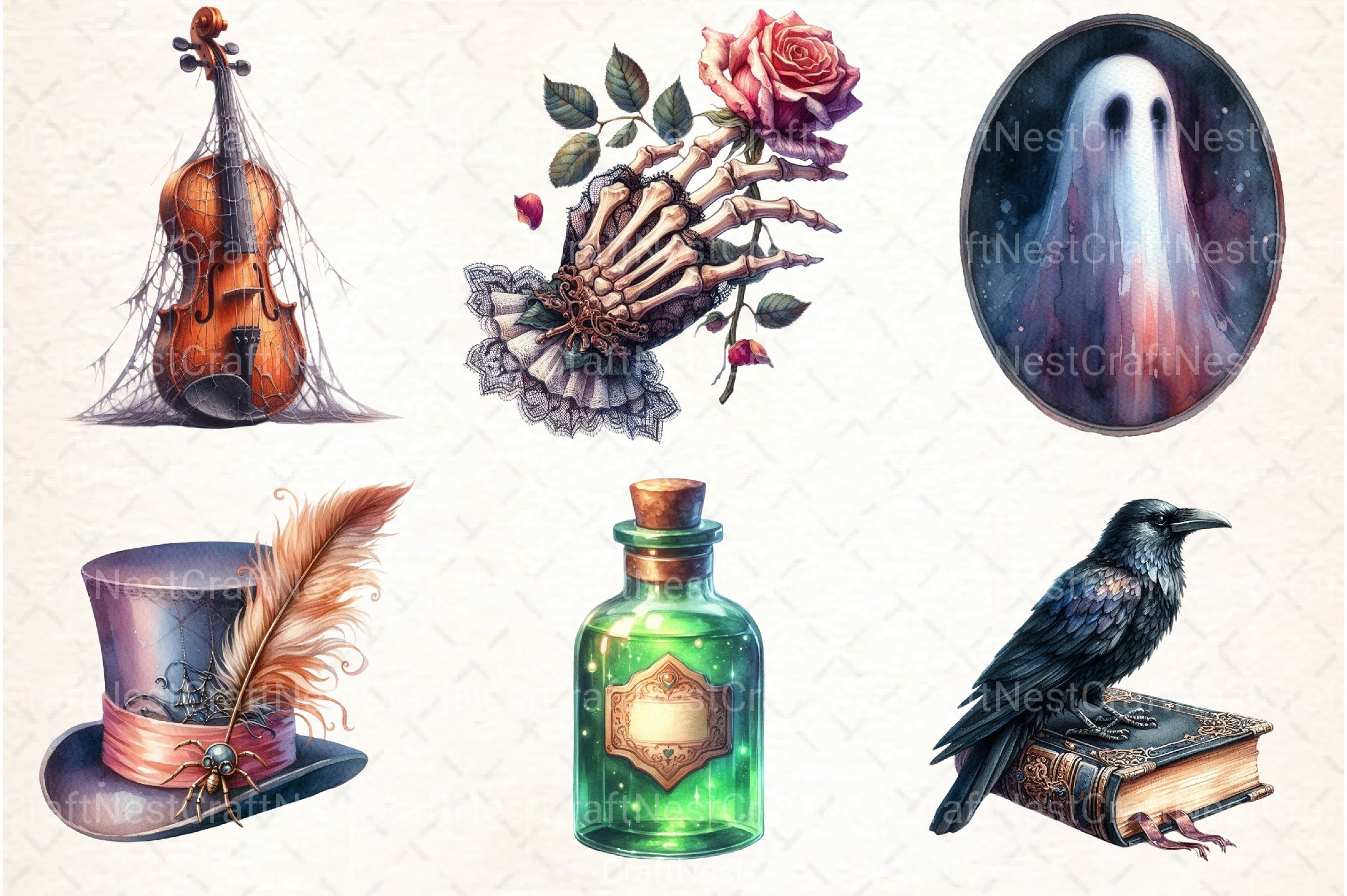 Antique Gothic Halloween Clipart Set Bundle - CraftNest - Digital Crafting and Art