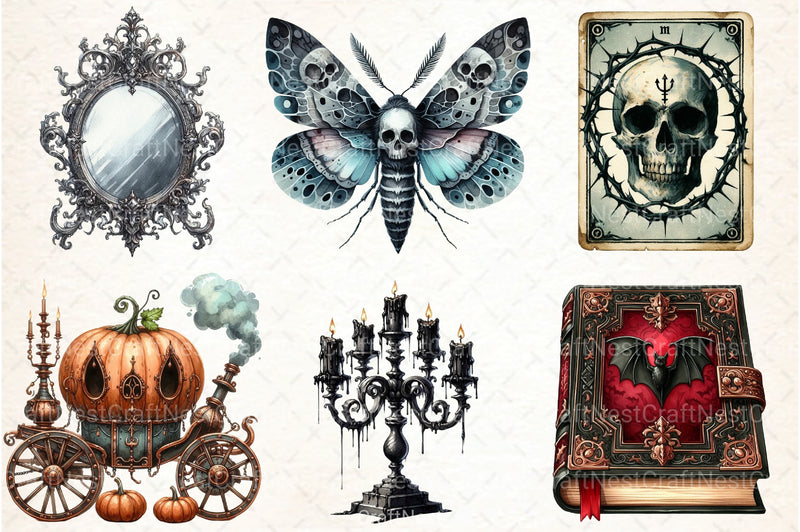 Antique Gothic Halloween Clipart Bundle 44 - CraftNest - Digital Crafting and Art