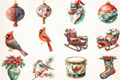 Chinoiserie Red & Green Christmas Clipart Bundle - CraftNest - Digital Crafting and Art