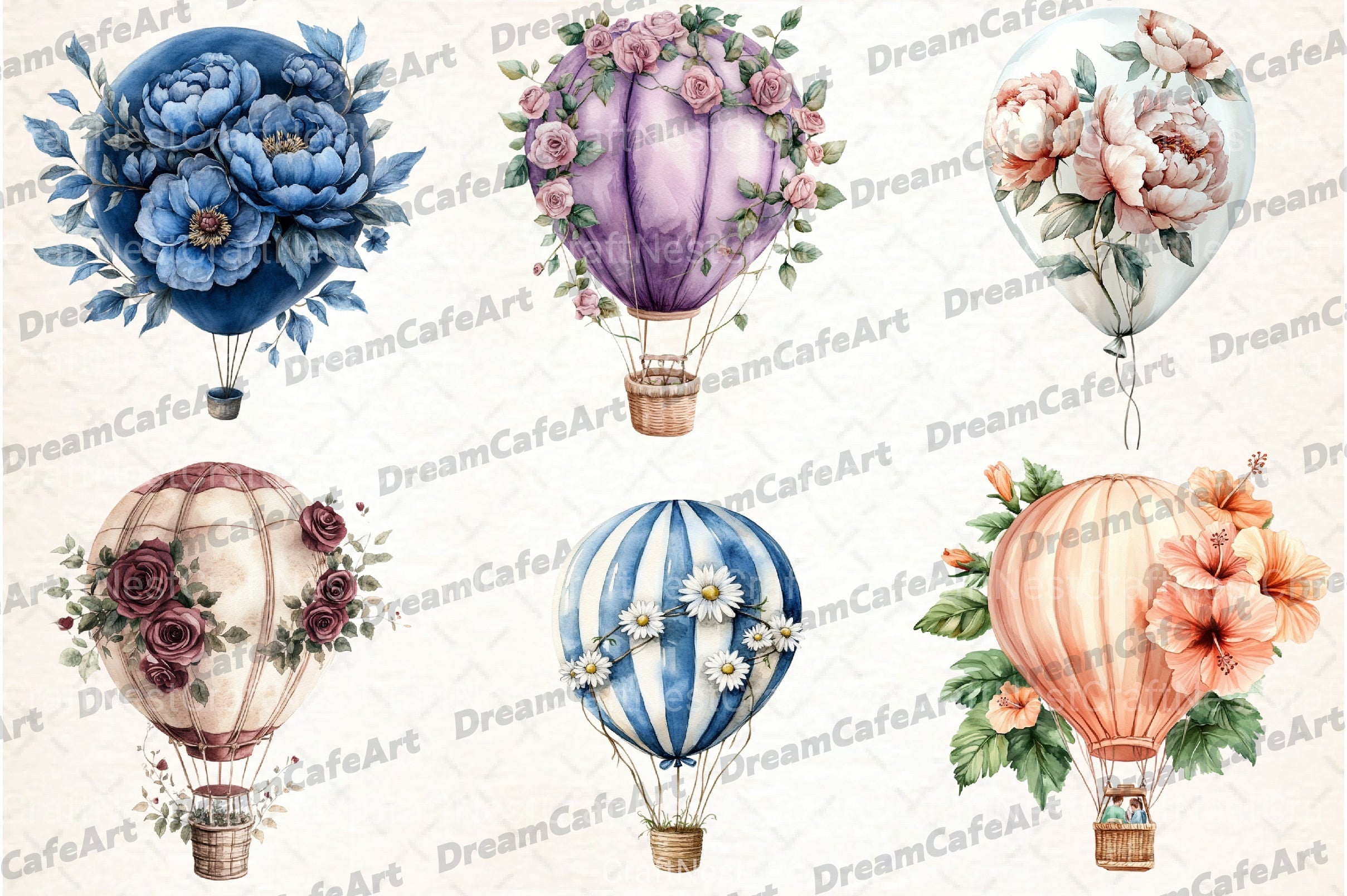 Floral Hot Air Balloons Clipart Bundle - CraftNest - Digital Crafting and Art