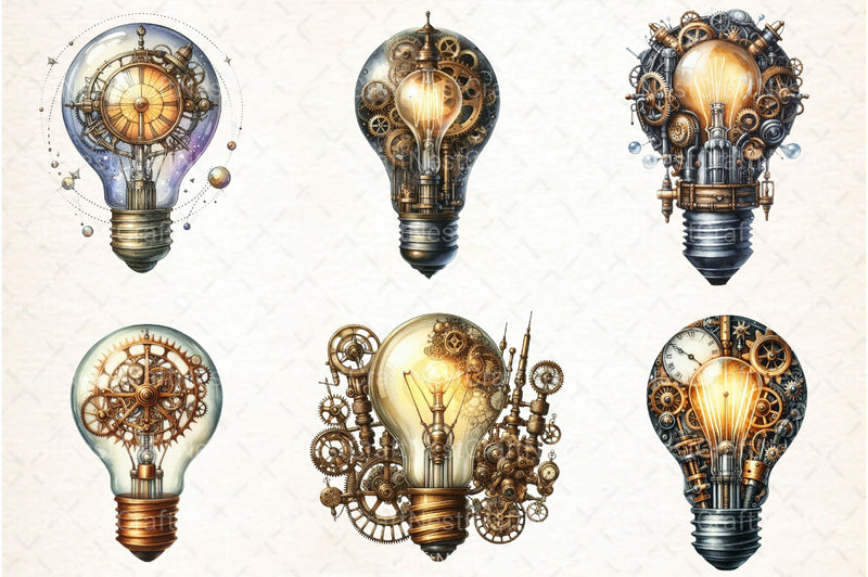 Steampunk Lightbulb Clipart Bundle - CraftNest - Digital Crafting and Art