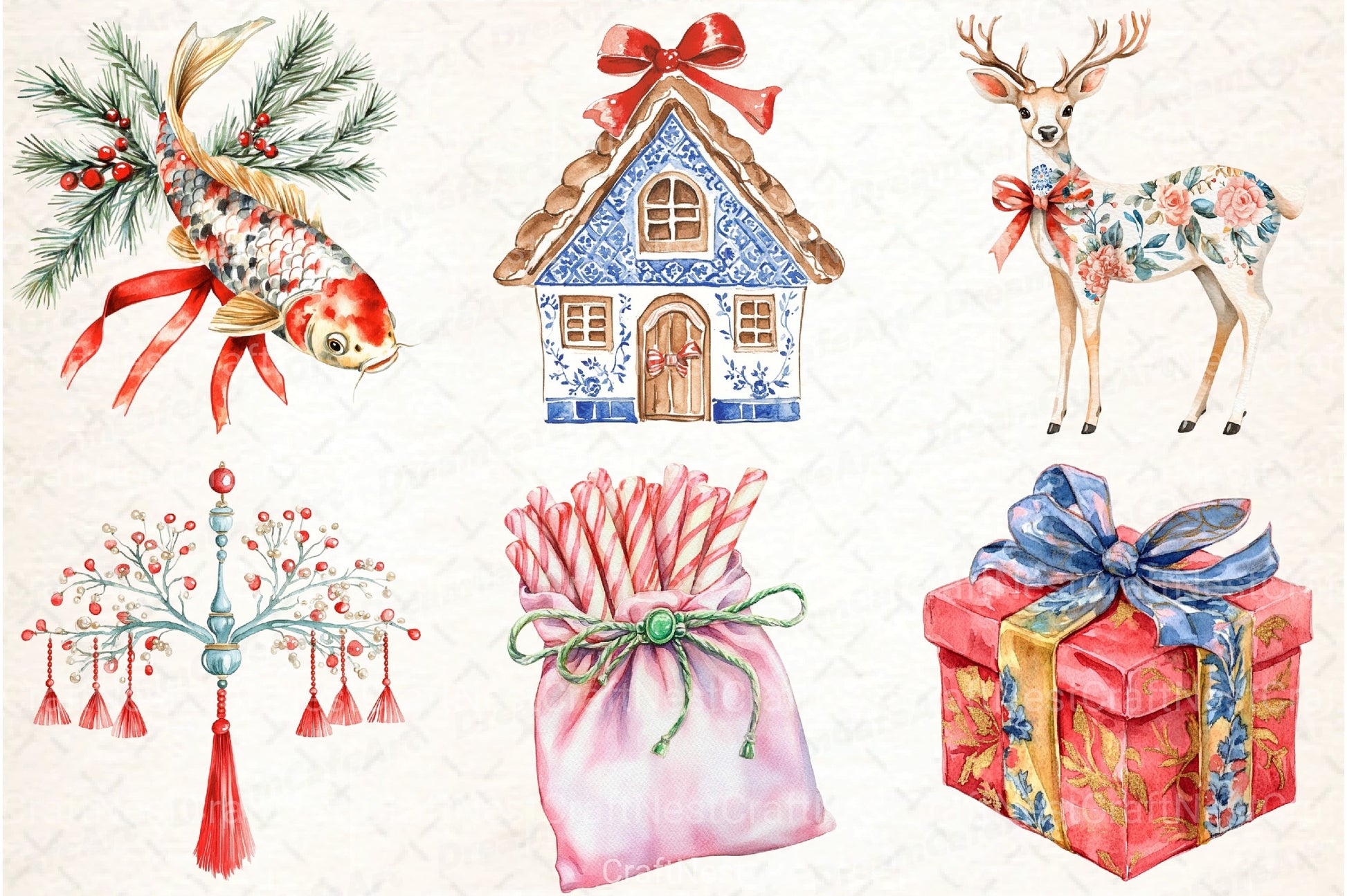 Christmas Chinoiserie Clipart Bundle - CraftNest - Digital Crafting and Art