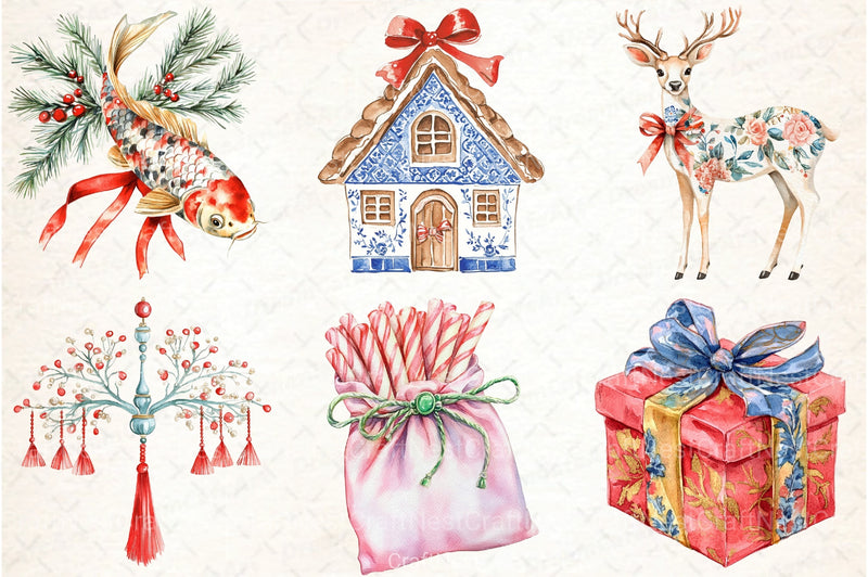 Christmas Chinoiserie Clipart Bundle - CraftNest - Digital Crafting and Art