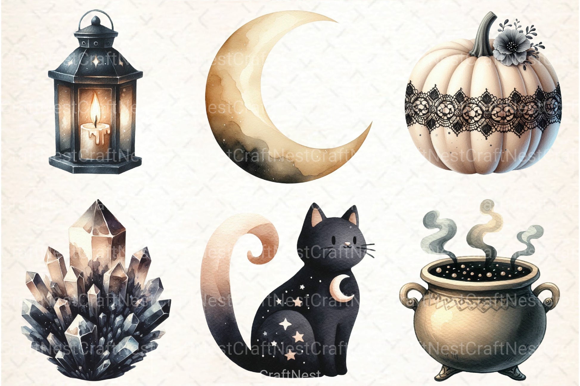 Beige & Black Halloween Clipart Bundle 4 - CraftNest - Digital Crafting and Art
