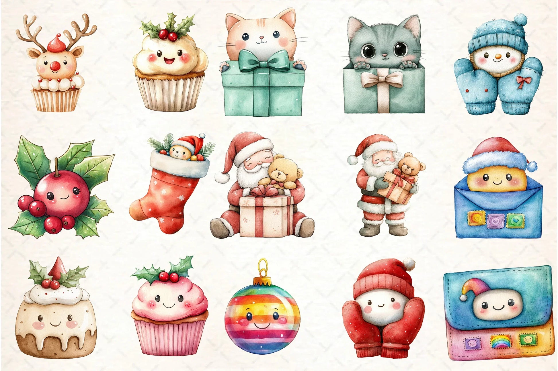Kawaii Christmas Clipart Bundle - CraftNest - Digital Crafting and Art