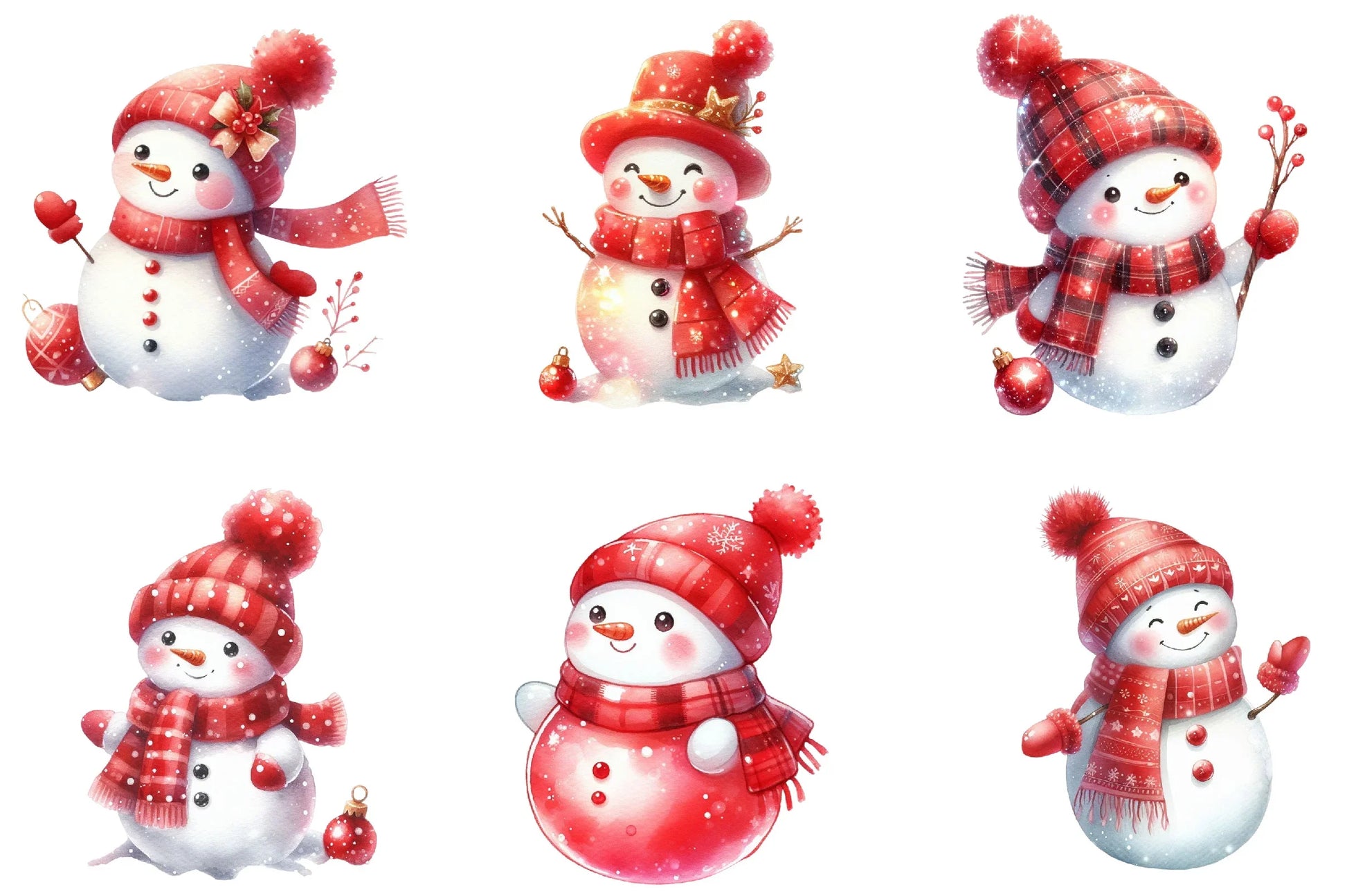 Red Cute Snowman Clipart Bundle - CraftNest - Digital Crafting and Art