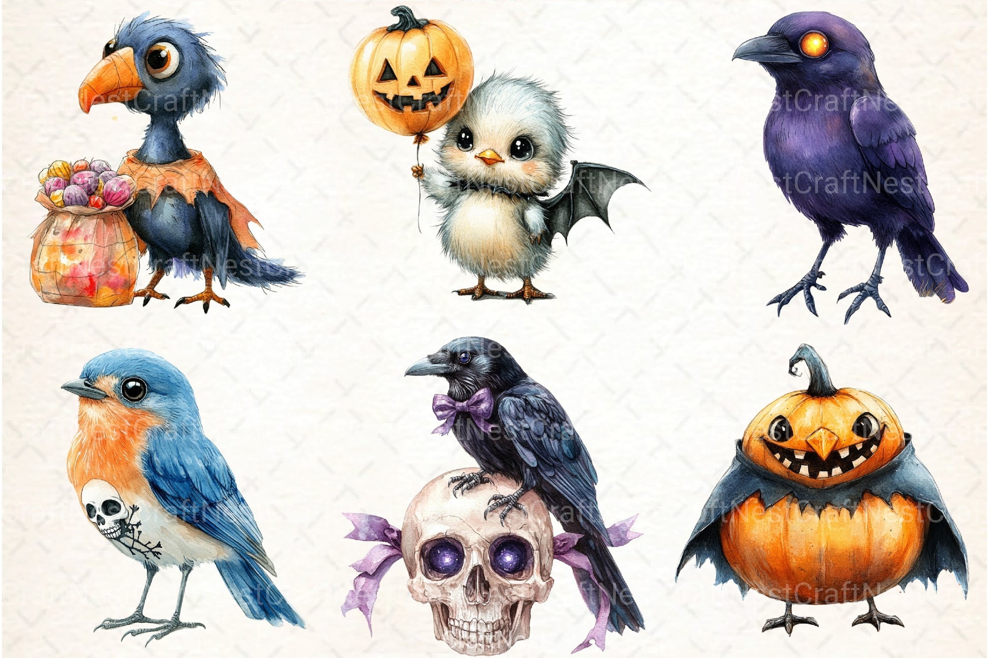Halloween Spooky Quirky Birds Clipart Bundle - CraftNest - Digital Crafting and Art