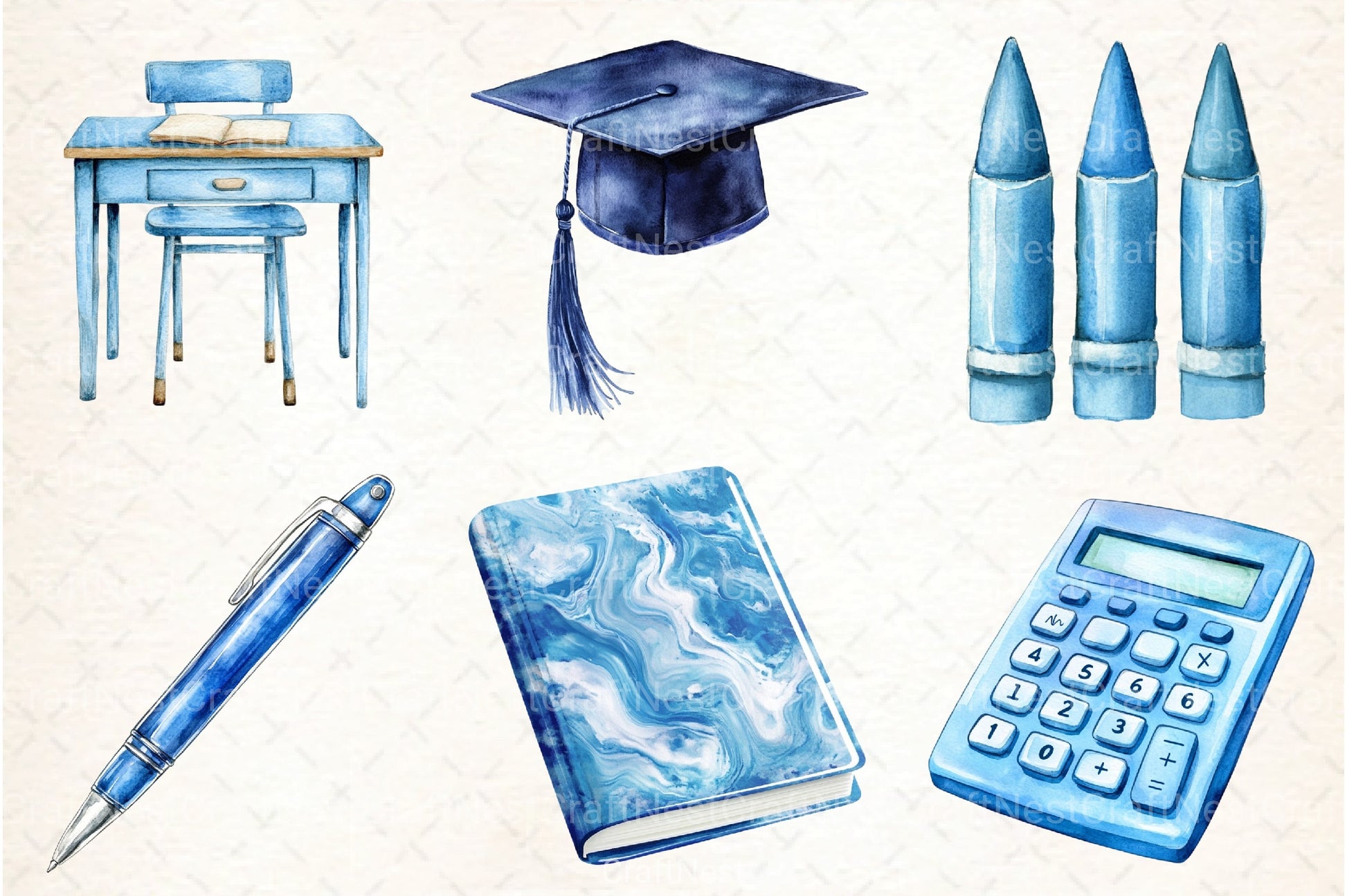 Blue School Clipart Bundle - CraftNest - Digital Crafting and Art