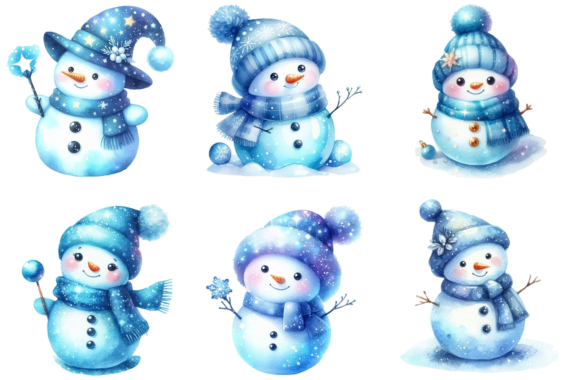 Blue Cute Snowman Clipart Bundle - CraftNest - Digital Crafting and Art