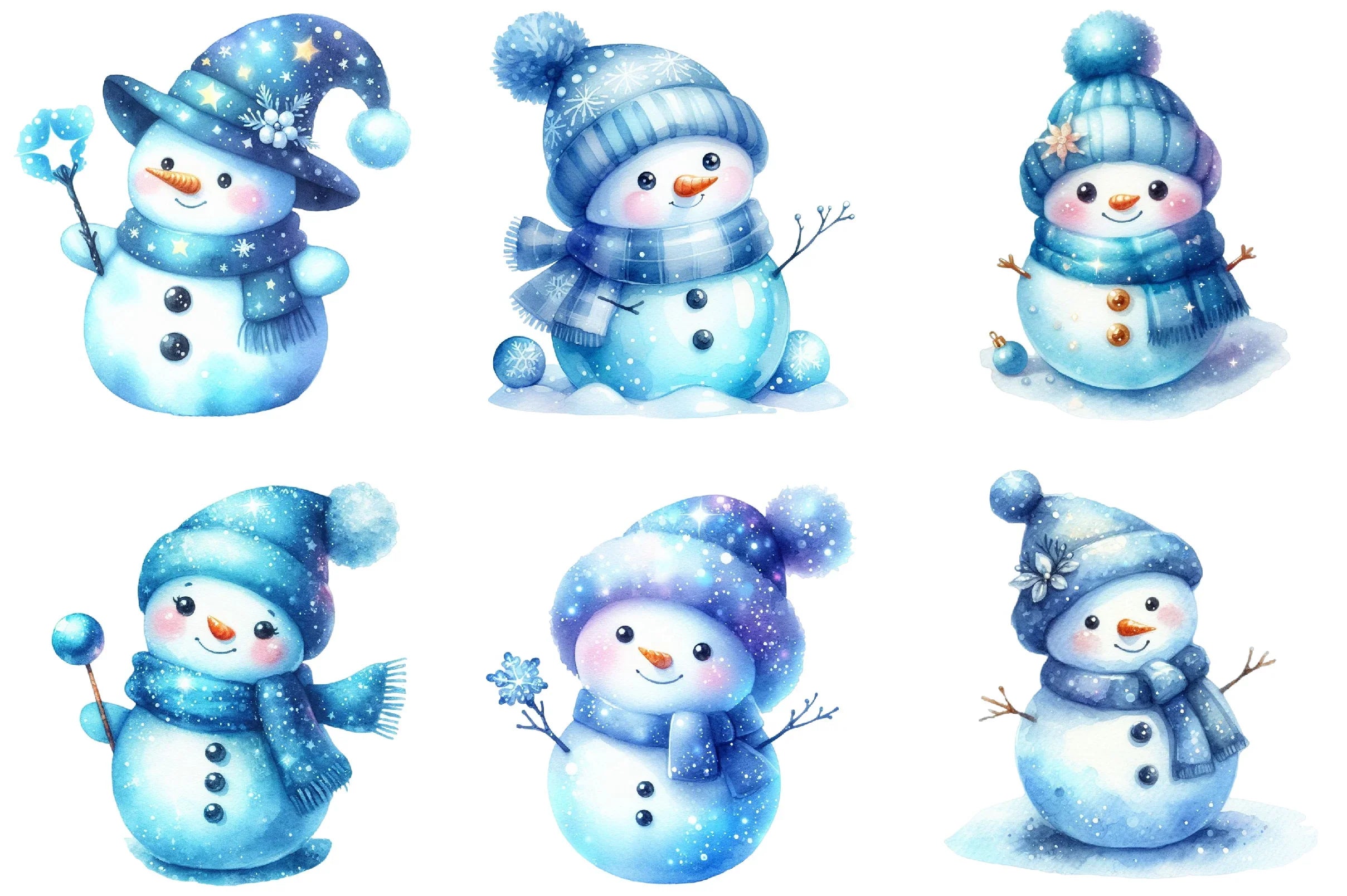 Blue Cute Snowman Clipart Bundle - CraftNest - Digital Crafting and Art