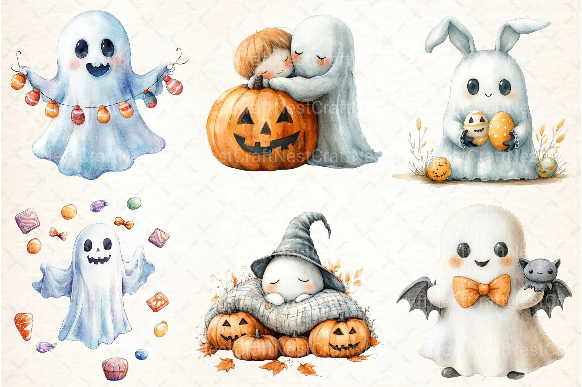 Cute Halloween Ghost Clipart Bundle 37 - CraftNest - Digital Crafting and Art