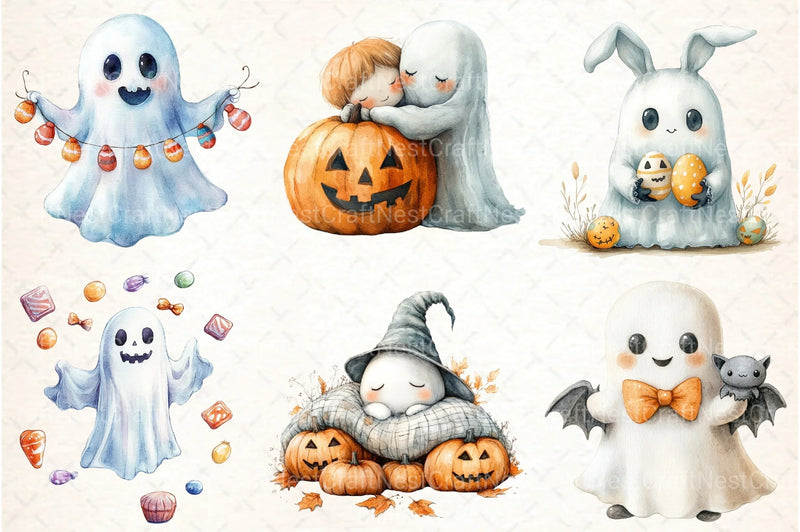 Cute Halloween Ghost Clipart Bundle 37 - CraftNest - Digital Crafting and Art