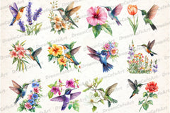 Hummingbird and Flowers Clipart Bundle - CraftNest - Digital Crafting and Art