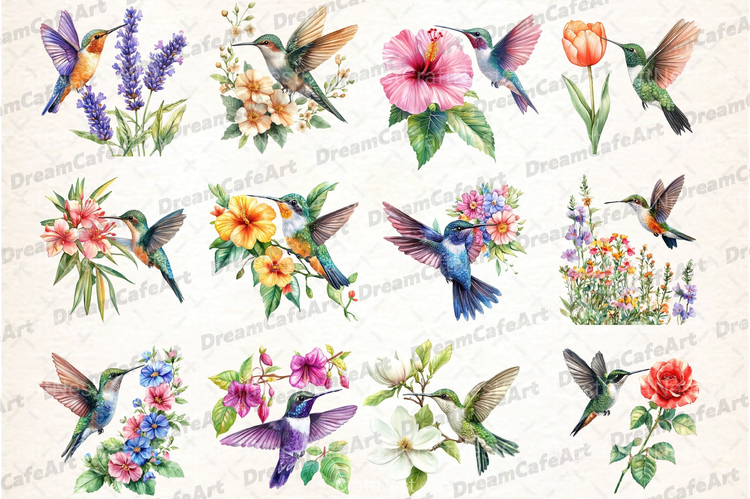 Hummingbird and Flowers Clipart Bundle - CraftNest - Digital Crafting and Art