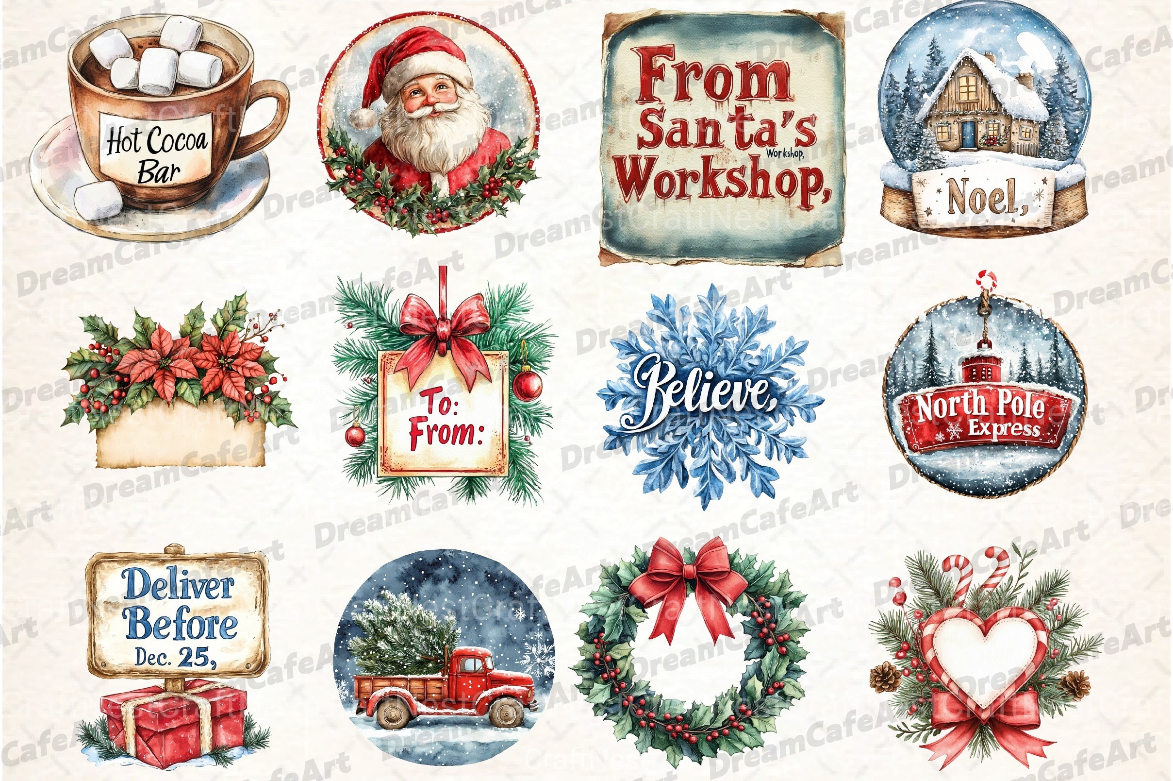 Vintage Christmas Label Clipart Bundle - CraftNest - Digital Crafting and Art