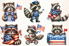 Cartoon Patriotic Raccoon Clipart Bundle - CraftNest - Digital Crafting and Art