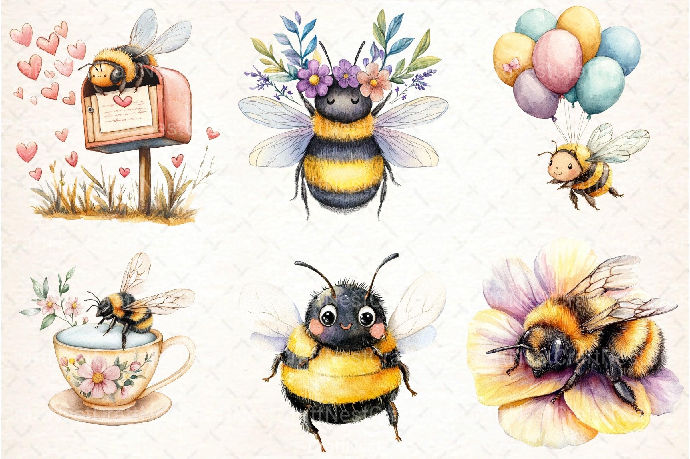Cute Bees Clipart Bundle 16 - CraftNest - Digital Crafting and Art