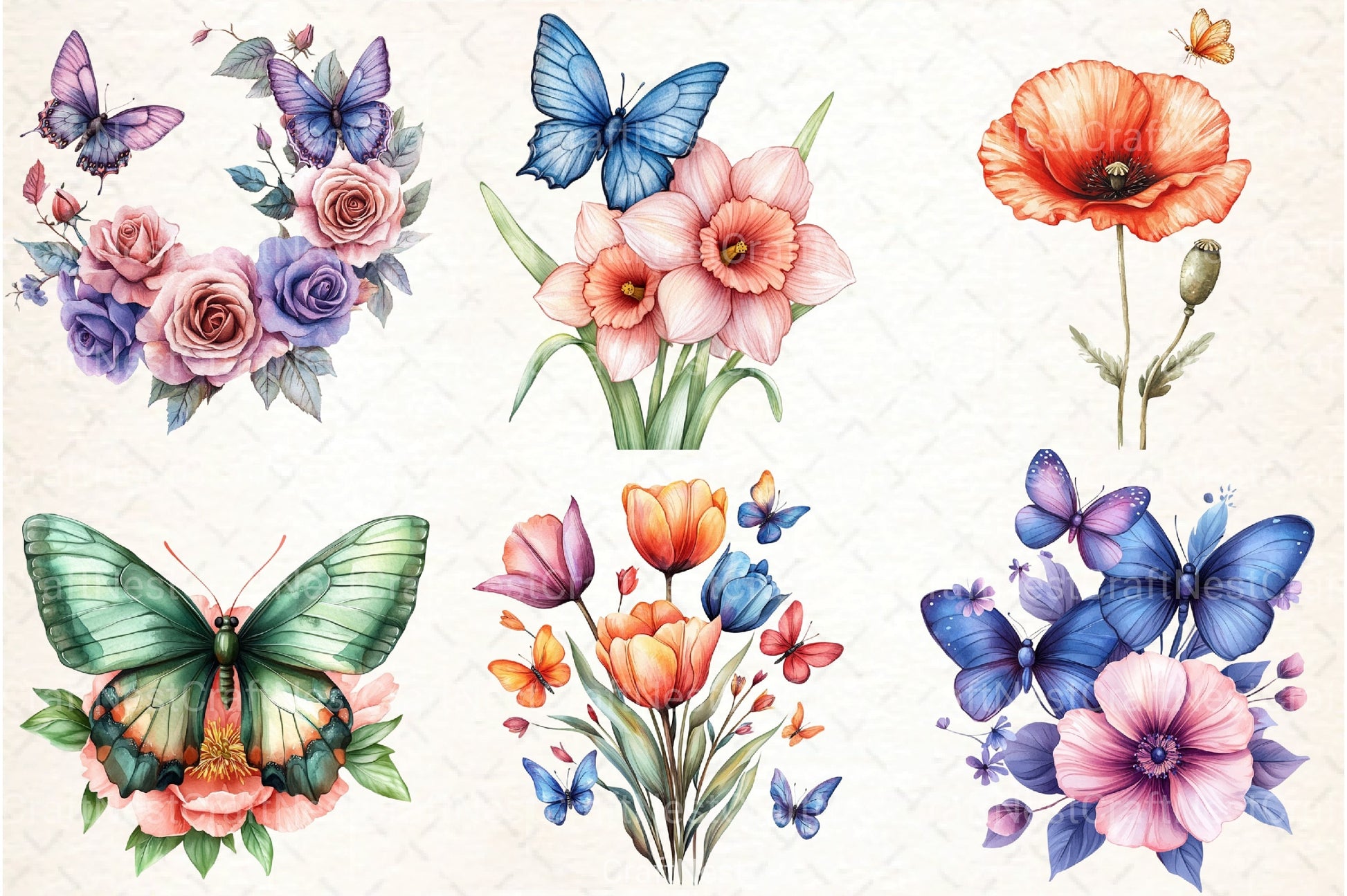Colorful Flowers and Butterflies Clipart Bundle - CraftNest - Digital Crafting and Art