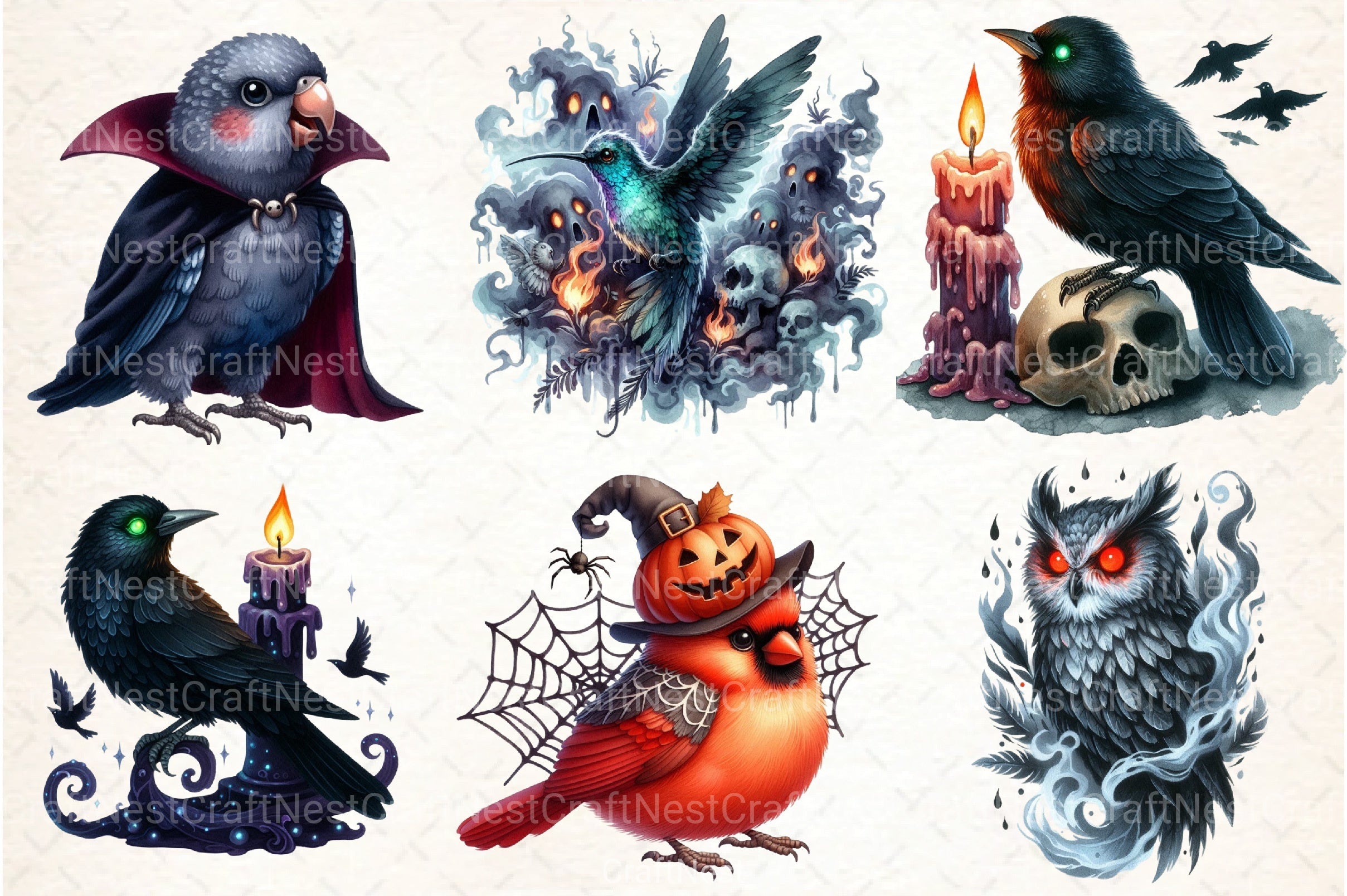 Spooky Halloween Quirky Birds Clipart Bundle - CraftNest - Digital Crafting and Art