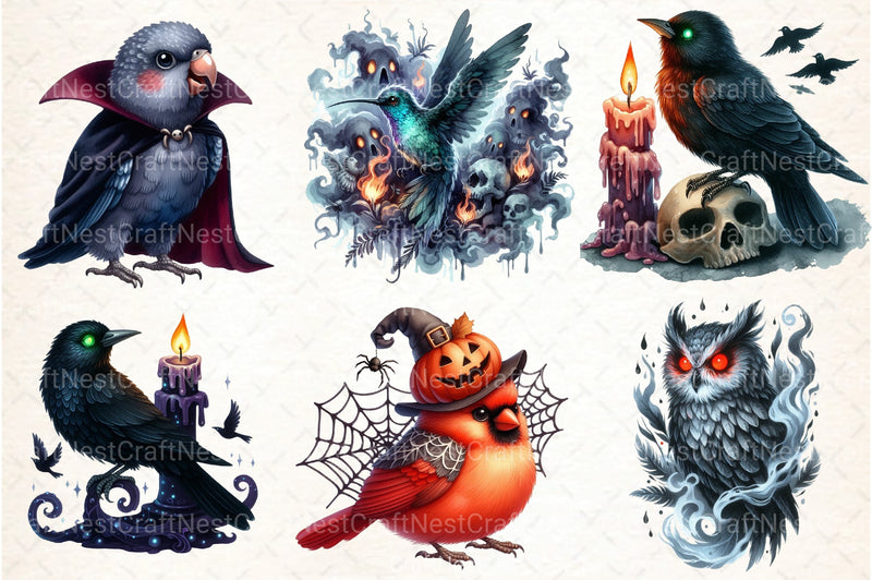 Spooky Halloween Quirky Birds Clipart Bundle - CraftNest - Digital Crafting and Art