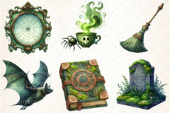 Antique Green Halloween Clipart Bundle 3 - CraftNest - Digital Crafting and Art