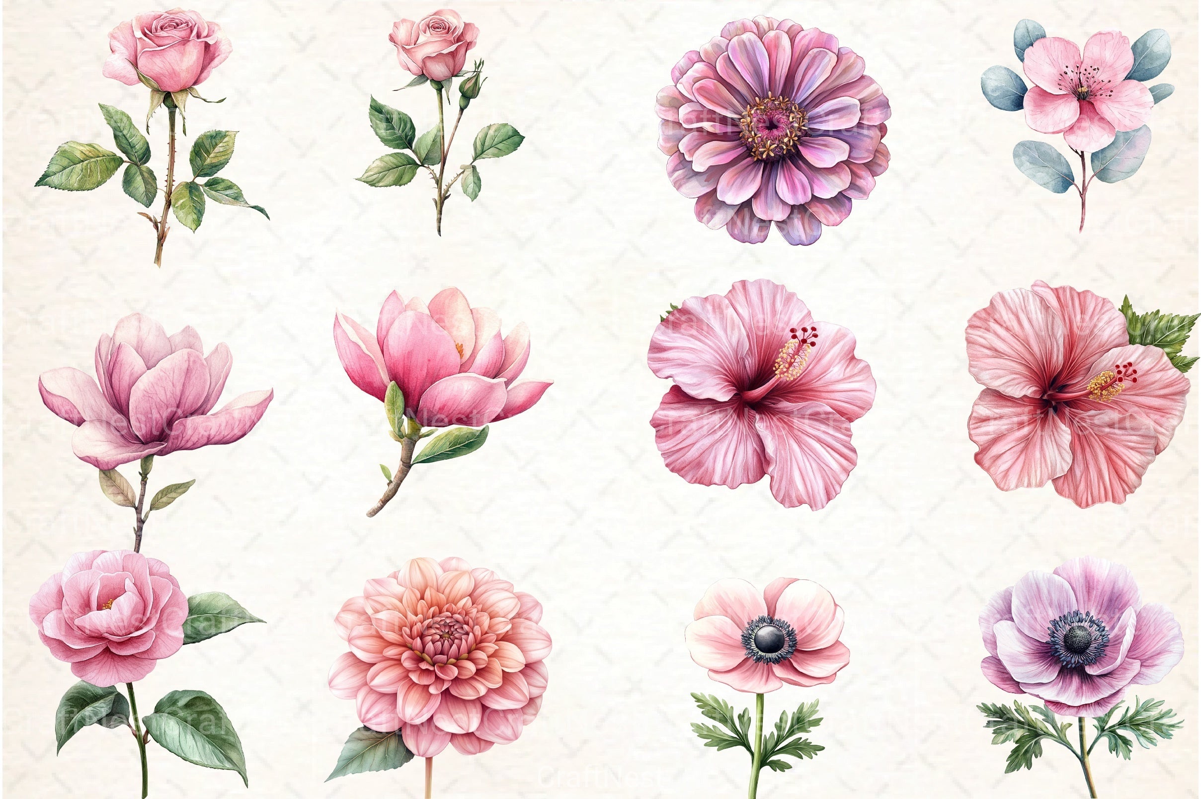 Dusty Pink Flowers Clipart Bundle 1 - CraftNest - Digital Crafting and Art