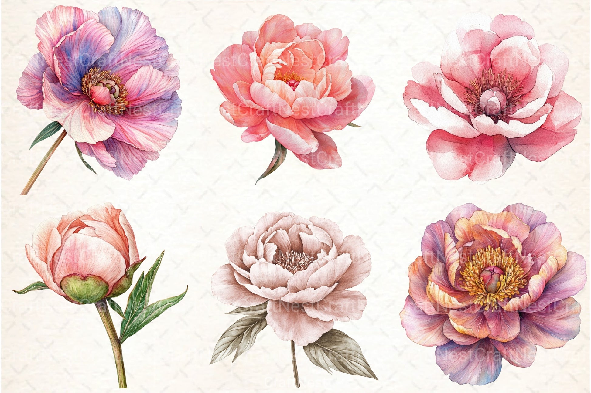 Blush Peonies Flowers Clipart Bundle - CraftNest - Digital Crafting and Art
