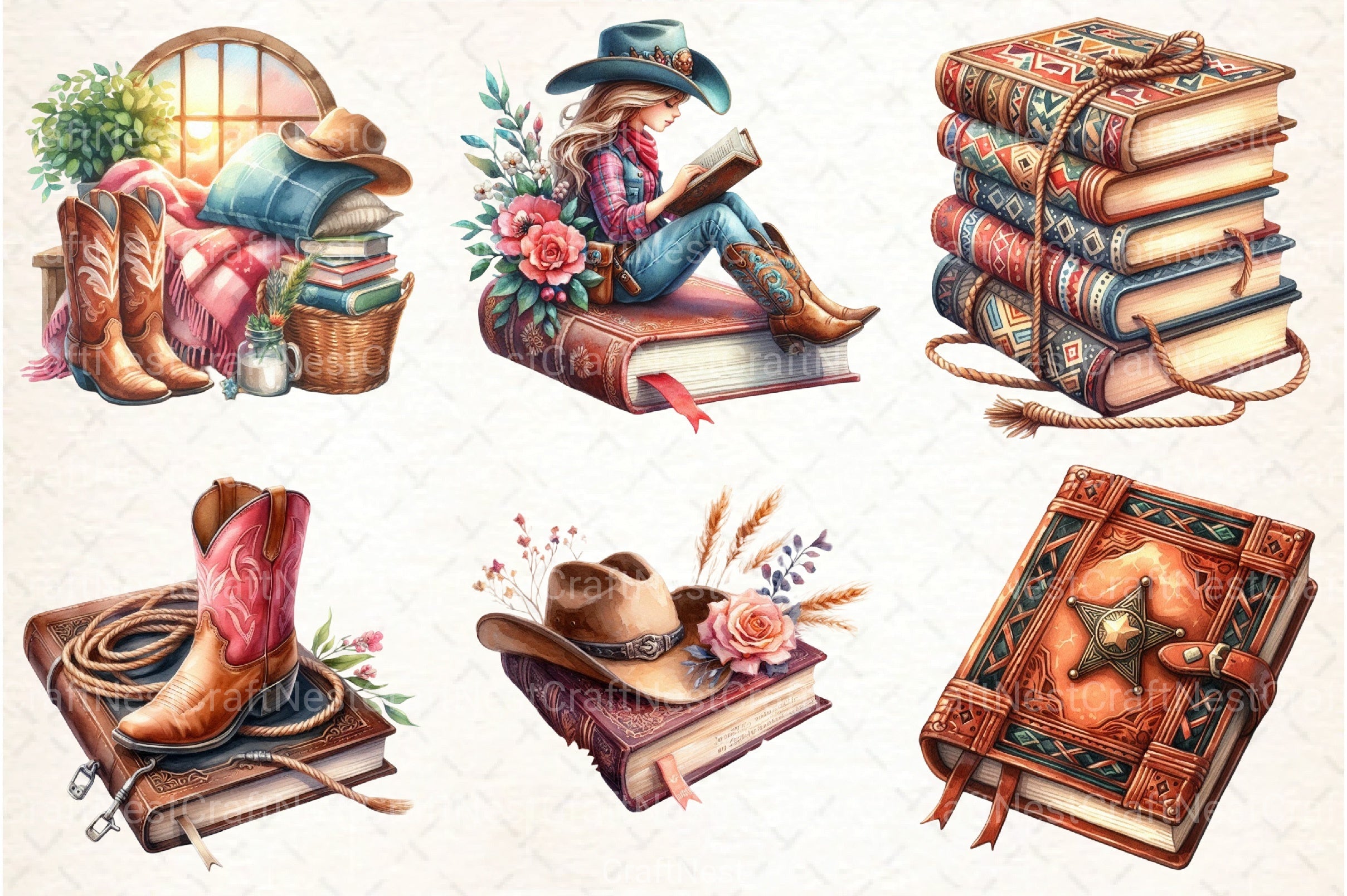 Western Cowgirl Book Clipart Bundle 2 - CraftNest - Digital Crafting and Art