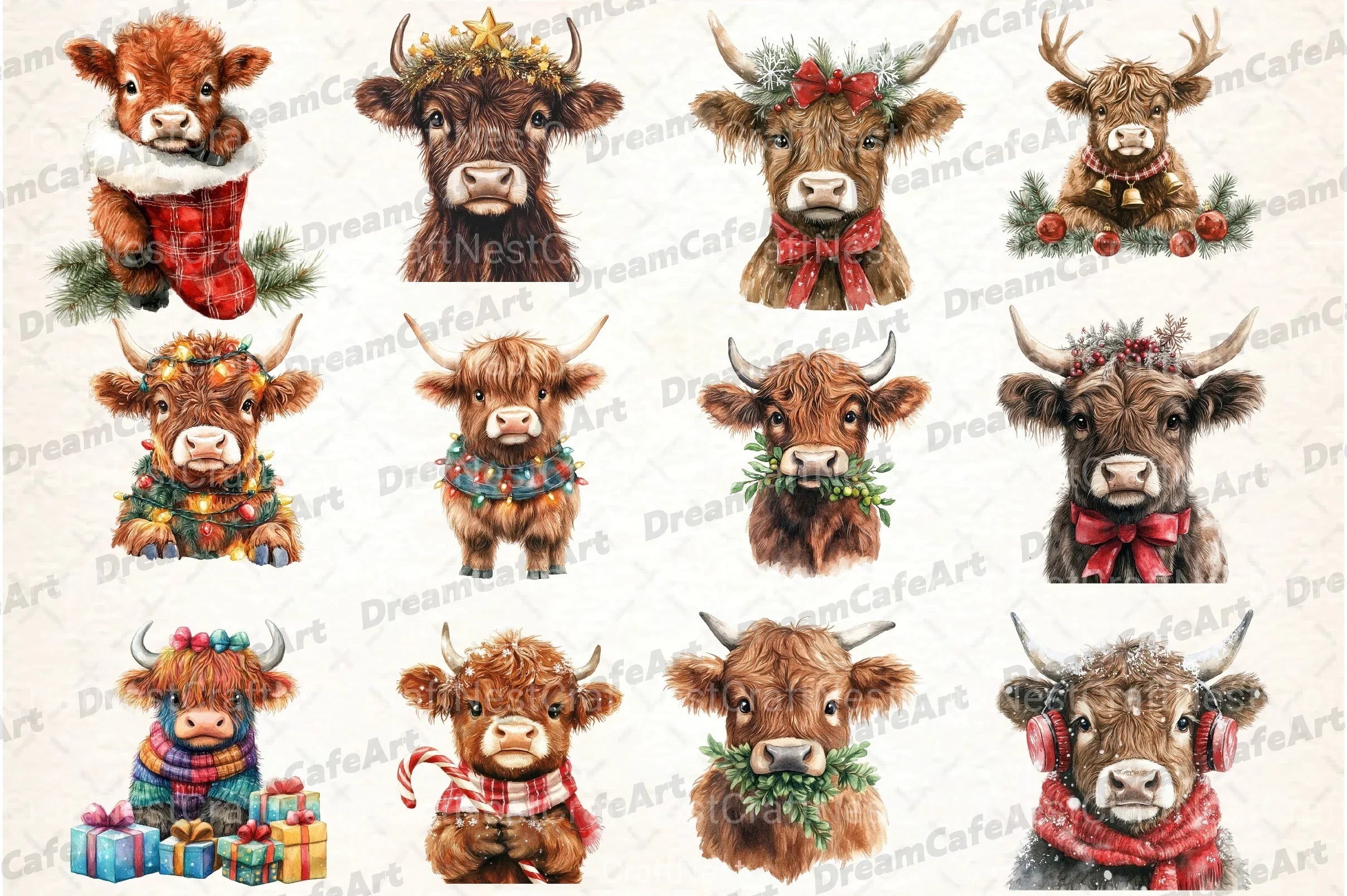 Cute Christmas Highland Cow Clipart Bundle 7 - CraftNest - Digital Crafting and Art