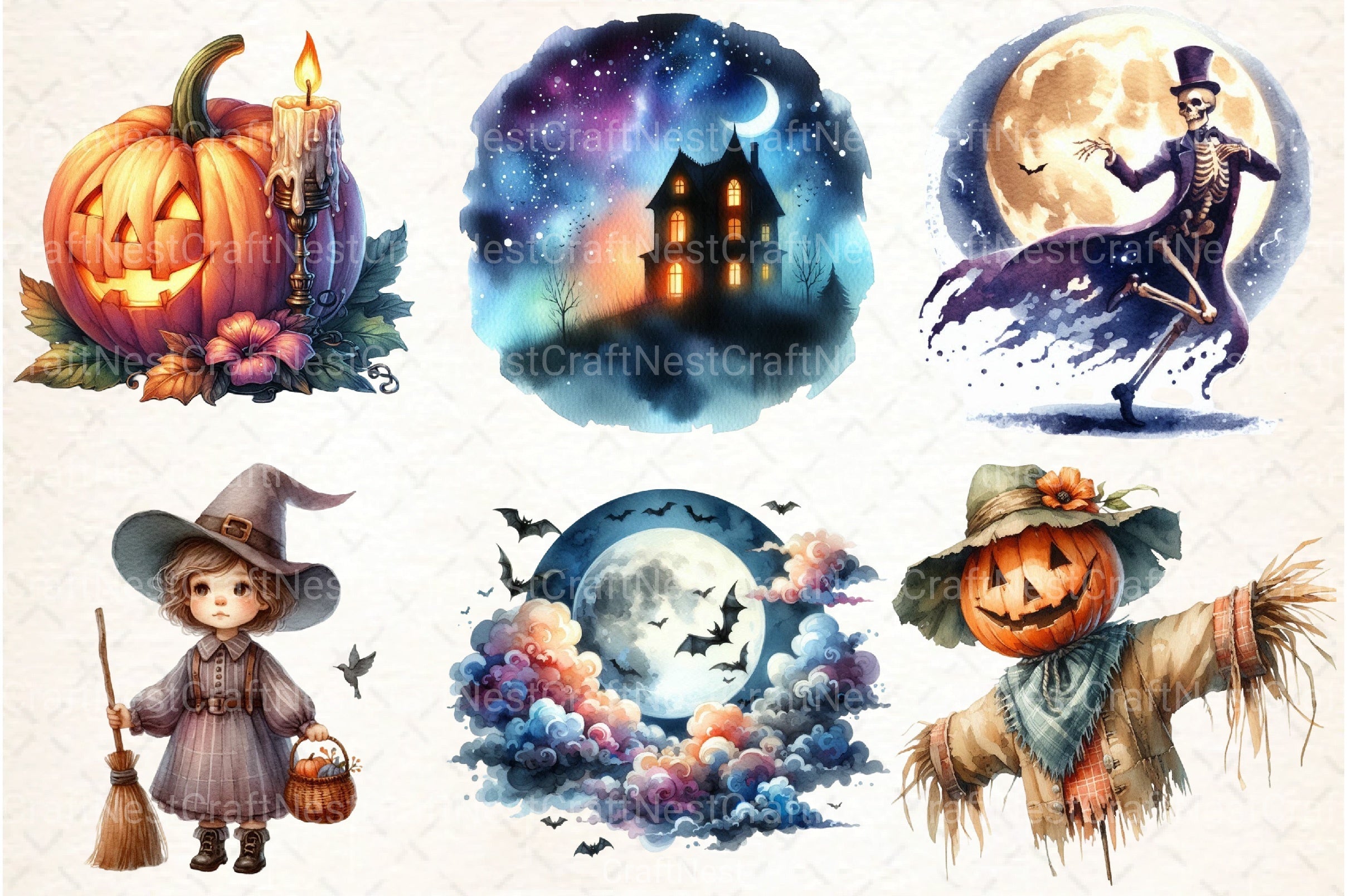 Vintage Halloween Night Clipart Bundle - CraftNest - Digital Crafting and Art