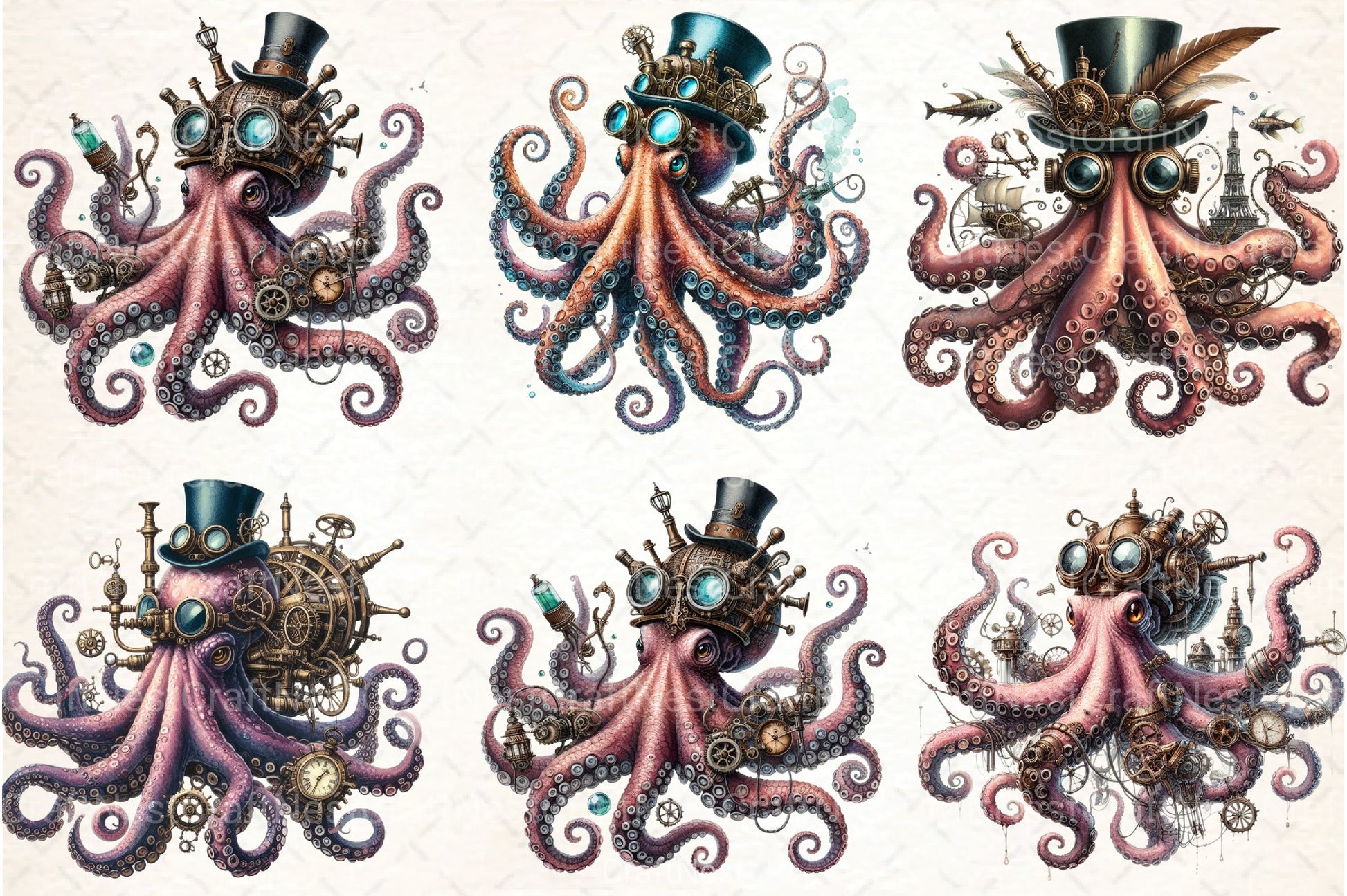 Steampunk Octopus Clipart Bundle - CraftNest - Digital Crafting and Art