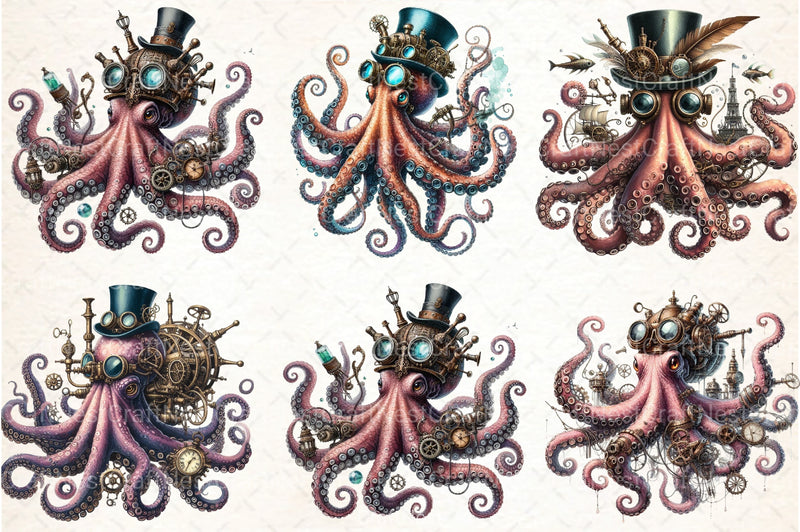 Steampunk Octopus Clipart Bundle - CraftNest - Digital Crafting and Art