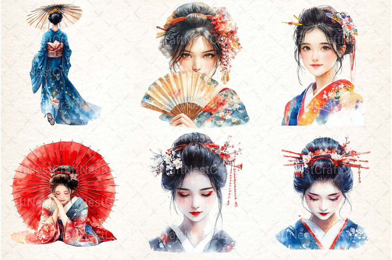 Beautiful Japanese Geisha Girl Clipart Bundle - CraftNest - Digital Crafting and Art