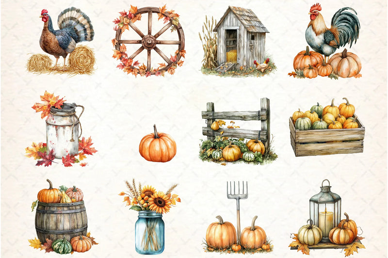 Rustic Farm Thanksgiving Clipart Bundle - CraftNest - Digital Crafting and Art